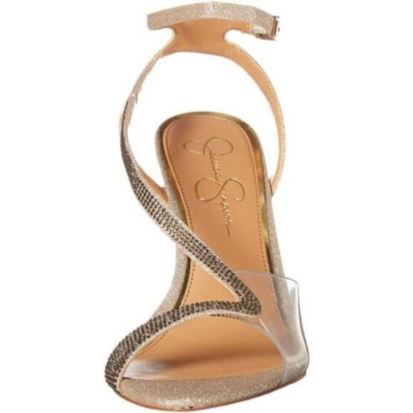 JESSICA SIMPSON Womens Gold Glitter Elastic Panel Whitley Stiletto Sandals 7 M - Picture 3 of 4